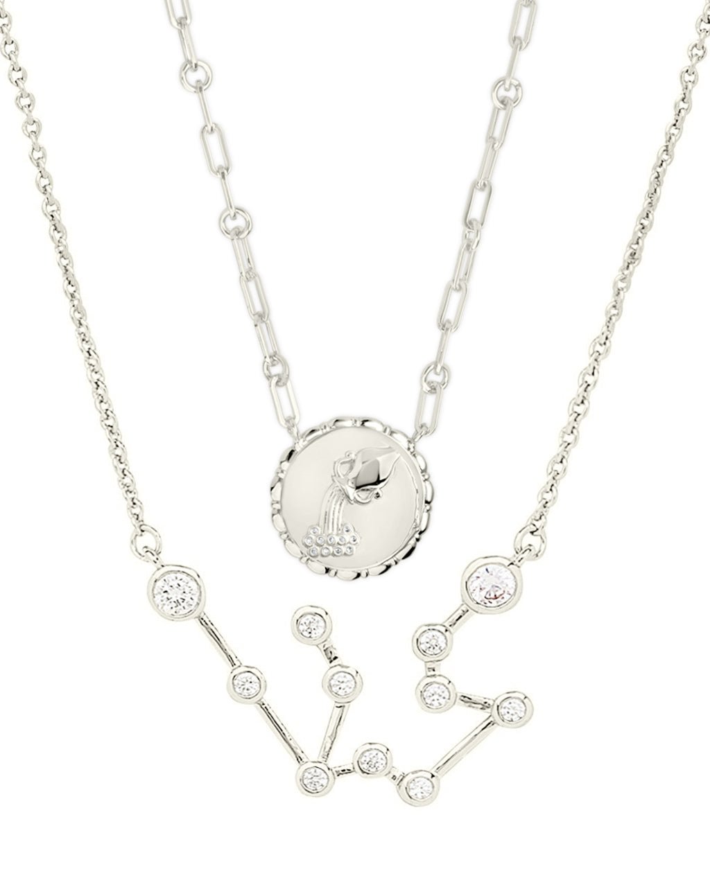 'When Stars Align' Constellation Necklace & Bold Link Zodiac Necklace Set