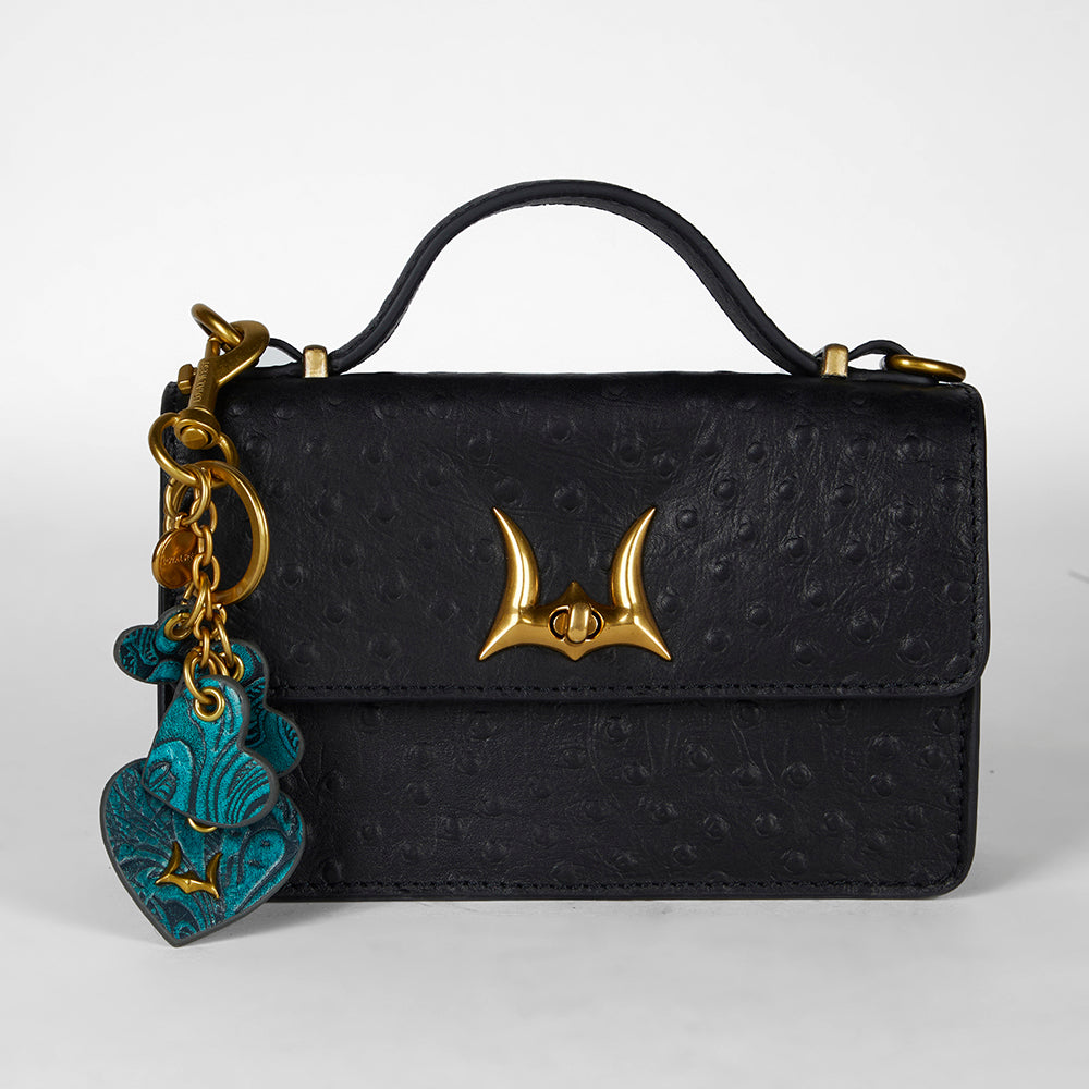 Loyal West HEART SHAPE KEYCHAIN IN HAND FINISHED EMBOSSED LEATHER - TURQUOISE