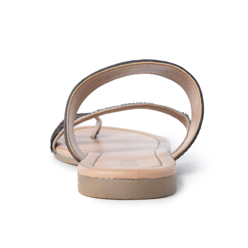 Myra Greta Lee Hair-On Leather Flip Flops for Women - Hand-Tooled Western Slippers with Flat Sole for Everyday Ease