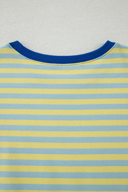 Elsa Stripe Drop Shoulder Boxy Casual Terry Short Set - Yellow