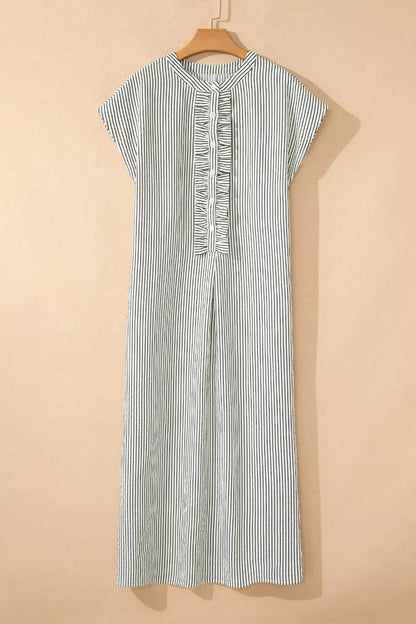 Striped Ruffle Button Front Maxi Dress