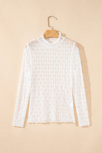 Ruth Sheer Mesh Patterned Lettuce Trim Top
