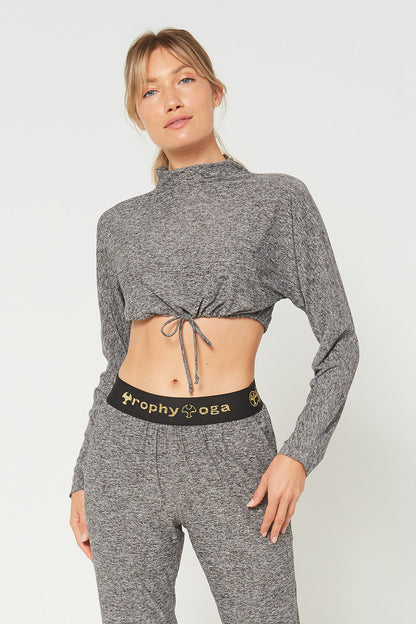 Light Heather Mock Neck Crop Top Made in USA