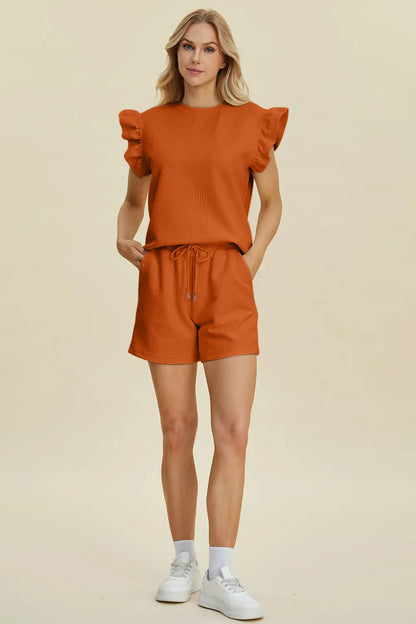 Ruffle Sleeve Top and Shorts Set