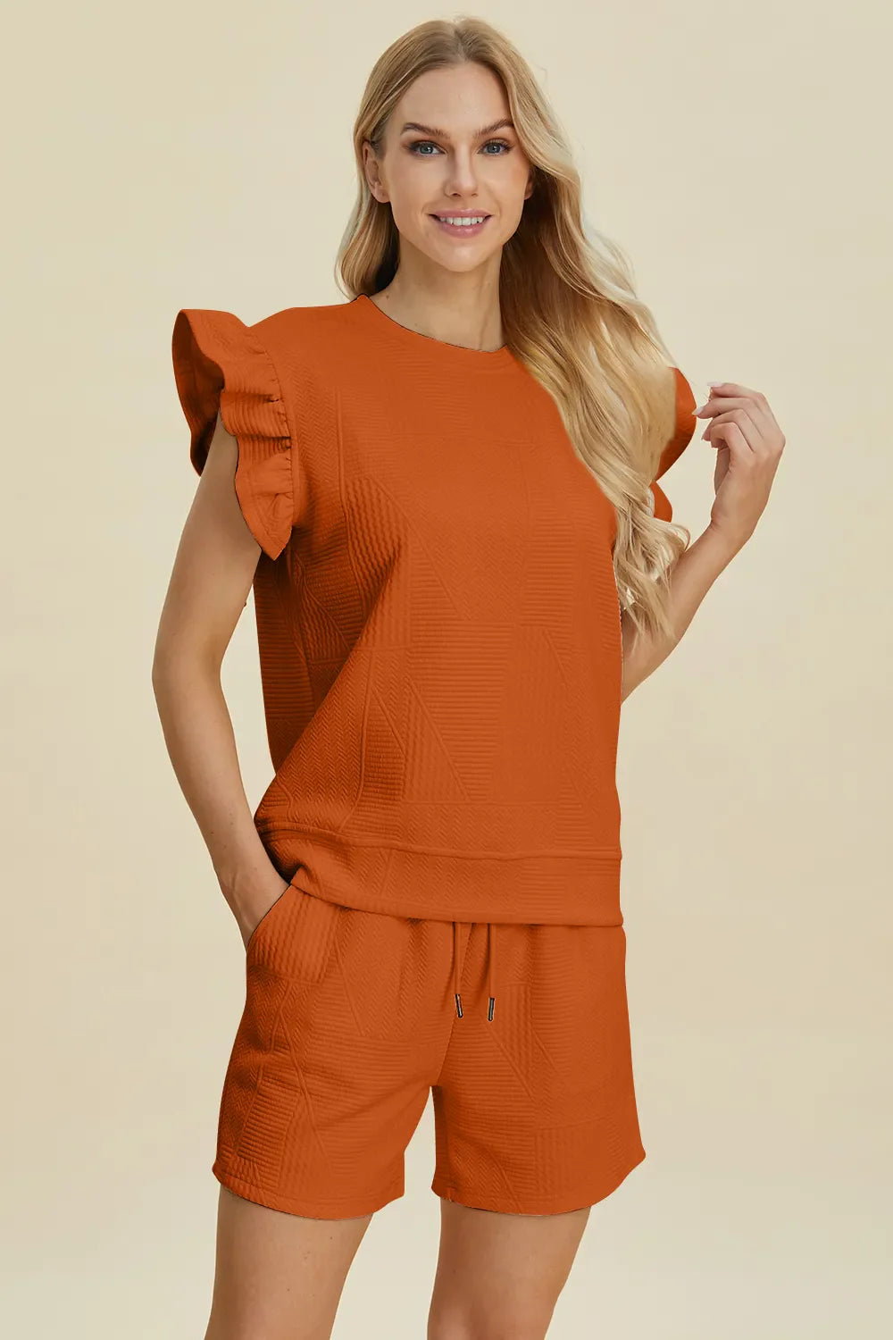 Ruffle Sleeve Top and Shorts Set