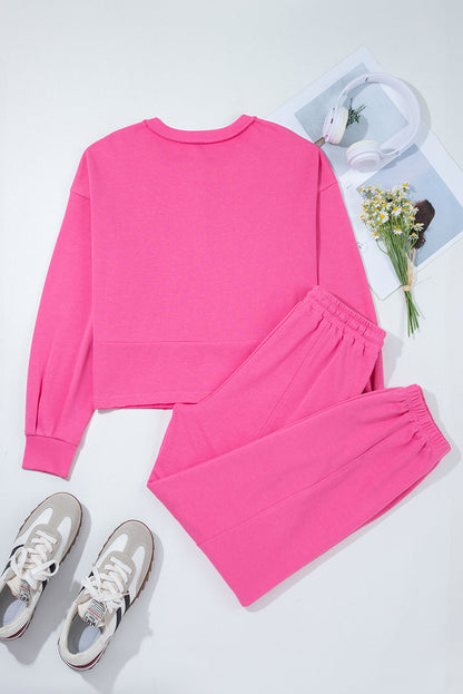 Vera Raw Edge Half Buttons Pullover and Jogger Pants Set