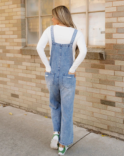 Distressed Overalls - Blue Wash
