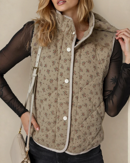 Sloane Floral Print Quilted Concealed Button Vest