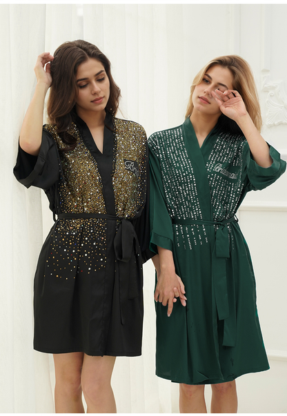 Luxurious Rhinestone Satin Custom Bridal and Bridesmaid Robe – Sparkling Elegance for Weddings