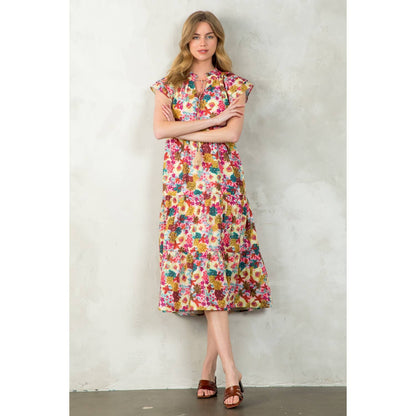 COURTNEY- Tassel Tie Tiered Floral Dress