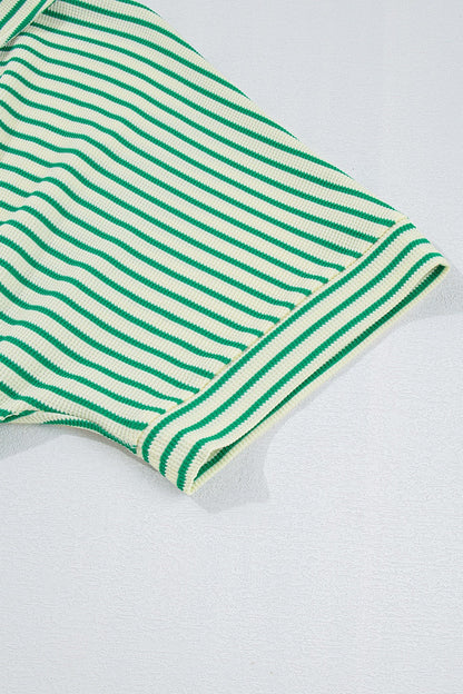 Striped Half Sleeve Tie Waist Romper