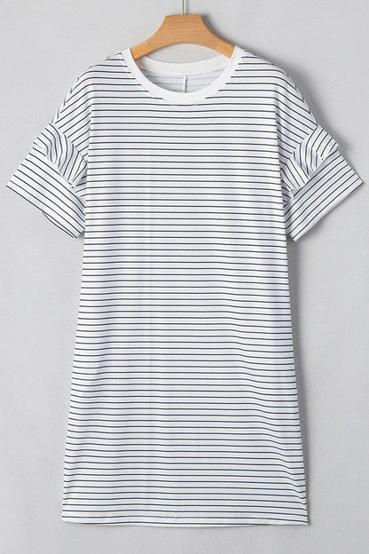 Stripe Ruffled Short Sleeve T Shirt Shift Dress