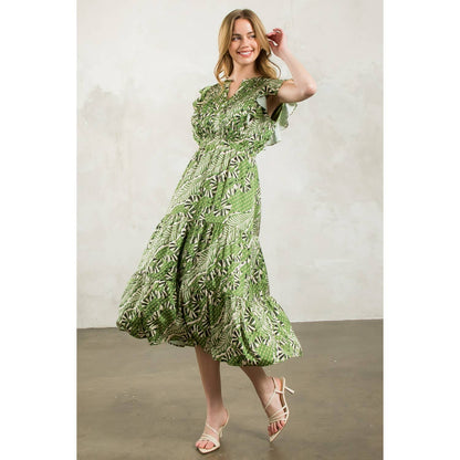 Gwen - Flutter Sleeve Print Tiered Dress