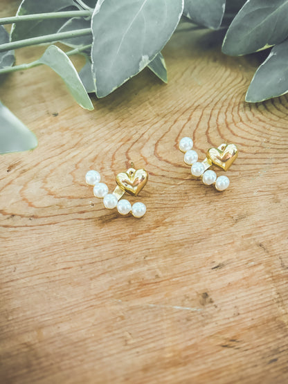Gorgeous Heart and Pearl Jacket Earrings