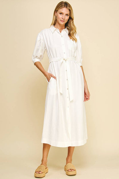 MILA- Solid Linen Midi Dress