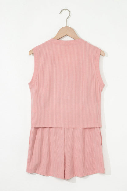 Linda Ribbed Button V Neck Set