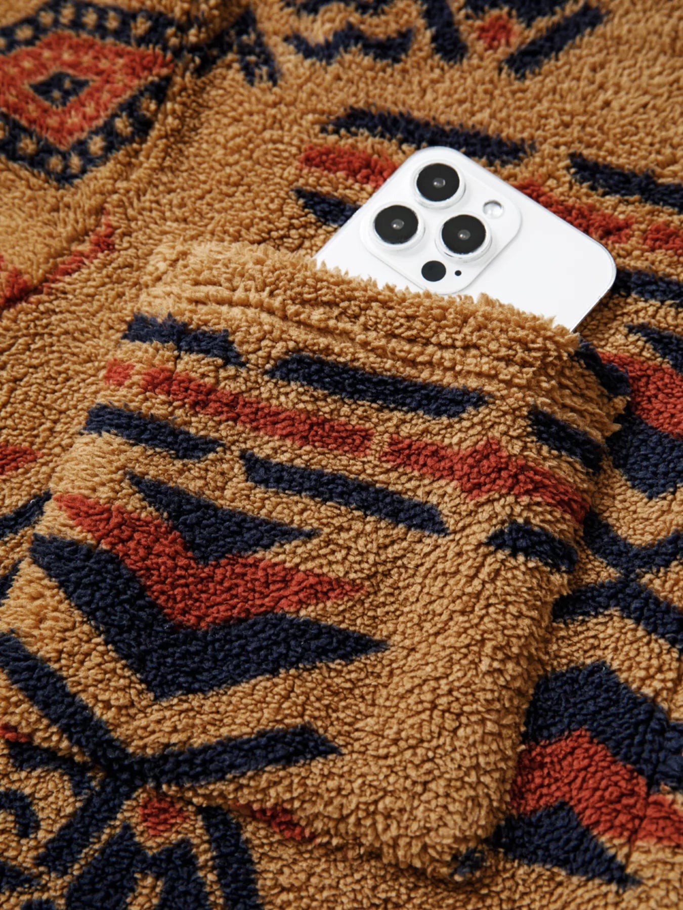 Western Aztec Pattern Fleece Button-Up Shacket