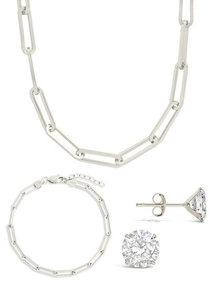 Sterling Silver Paperclip & Everyday Studs Jewelry Bundle
