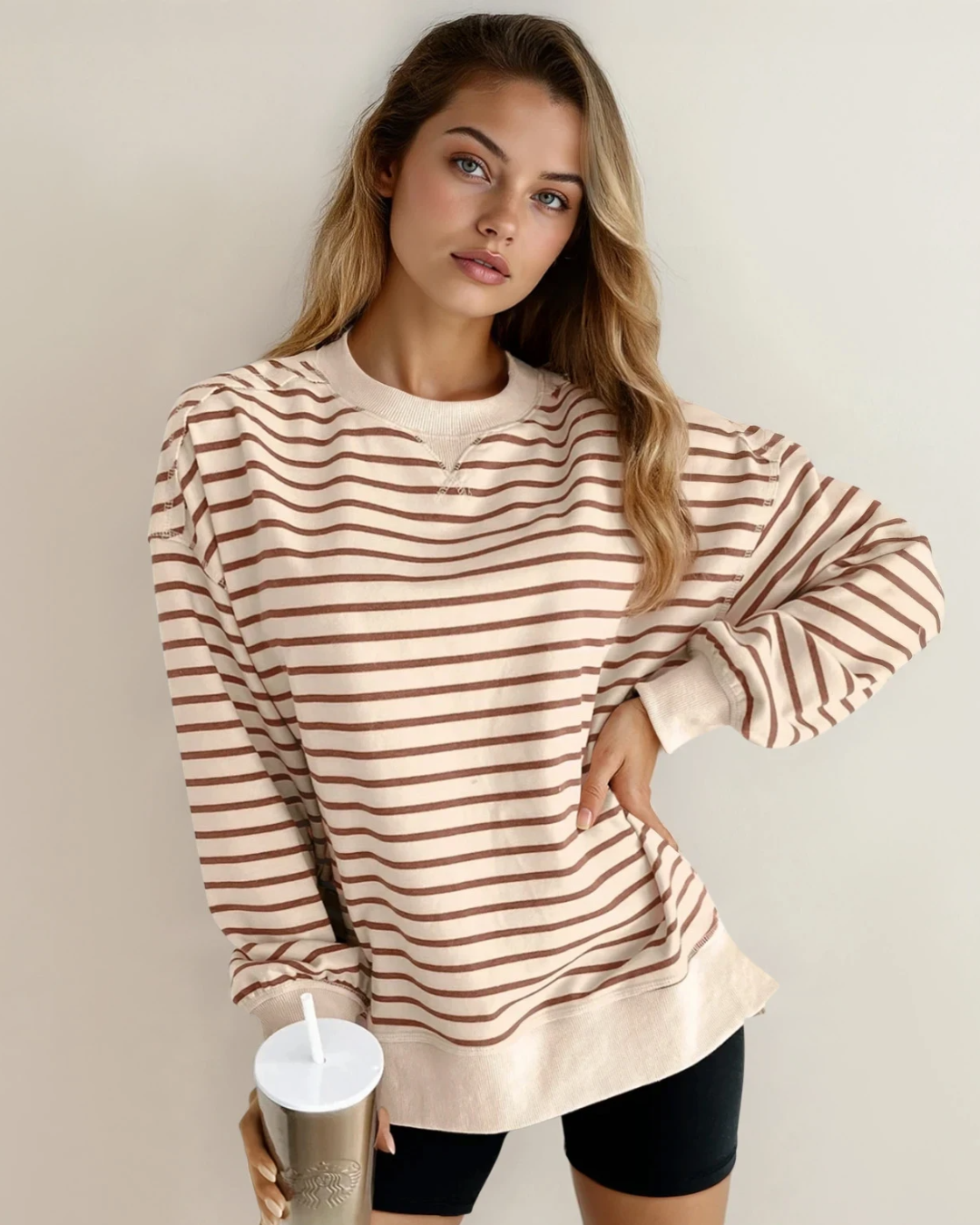 Celeste Stripe Ribbed Band Seam Detail Baggy Sweatshirt