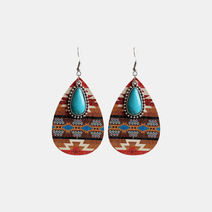 Turquoise Teardrop Shape Wooden Dangle Earrings - 3 Styles