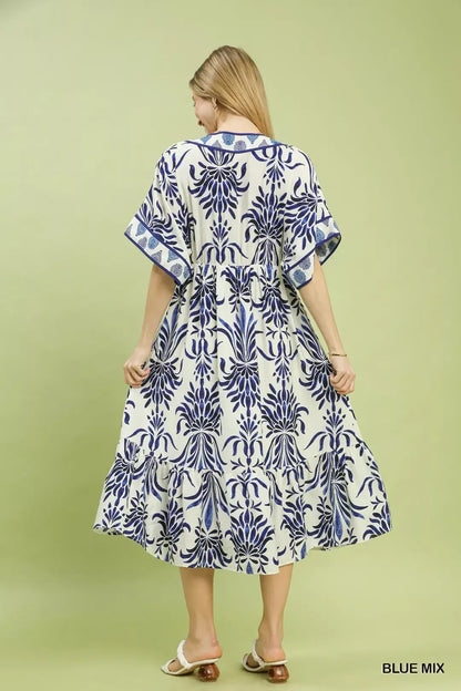 Umgee Mix Floral Border Midi Dress with Pockets