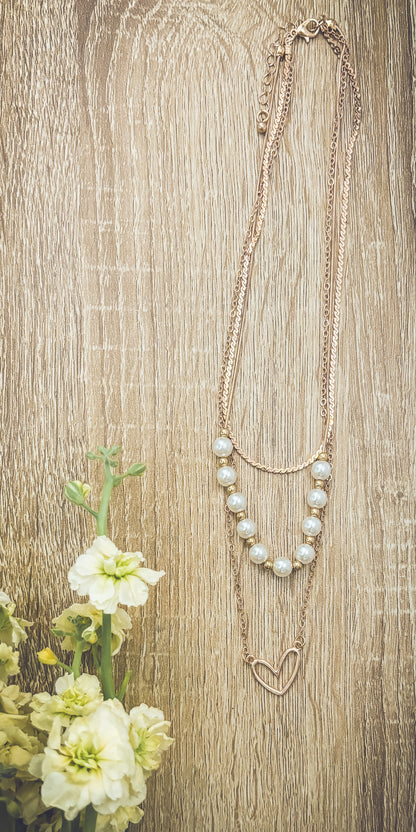 Beautiful Gold and Pearl Heart Necklace