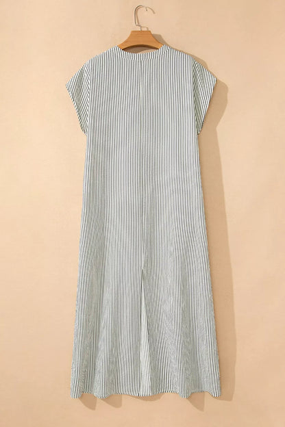 Striped Ruffle Button Front Maxi Dress