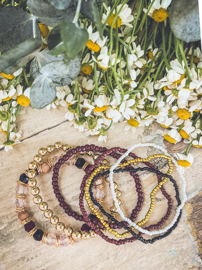 Beautiful Gold and Burgundy Stacking Bracelet Set
