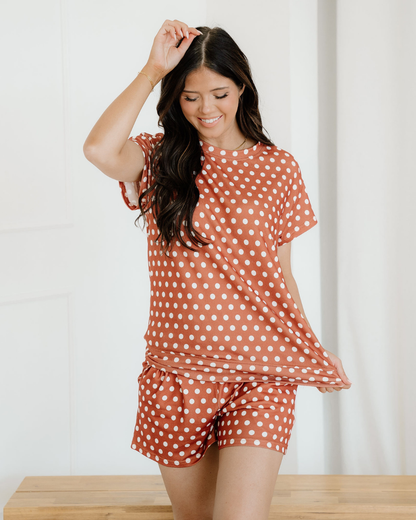 Paityn Polka Dot Print Short Set - Caramel