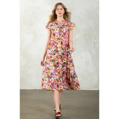 COURTNEY- Tassel Tie Tiered Floral Dress