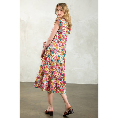 COURTNEY- Tassel Tie Tiered Floral Dress