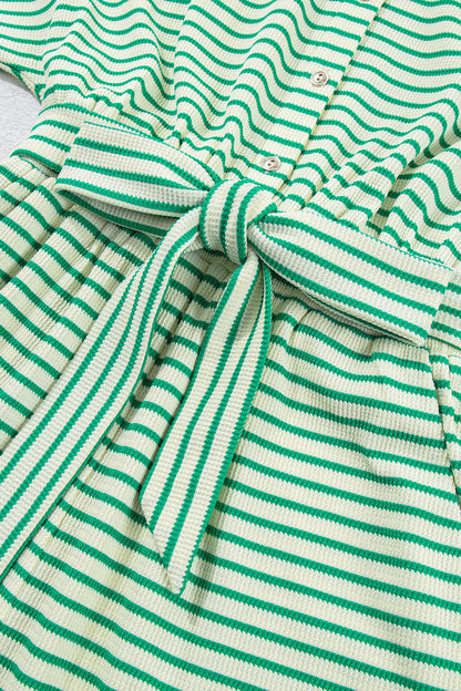 Striped Half Sleeve Tie Waist Romper