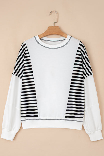 Sophie Striped Colorblock Patchwork Oversized Sweatshirt - Black