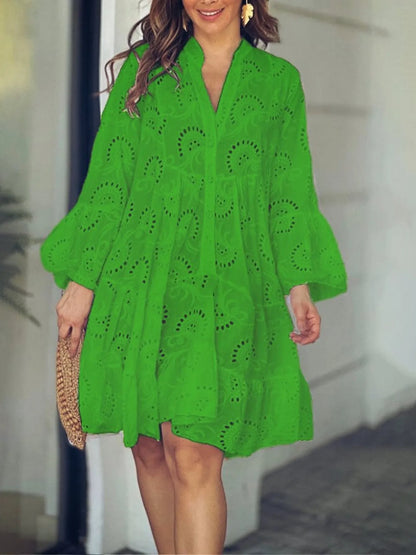 Full Size Eyelet Ruffled Hem Tiered Dress Plus Size