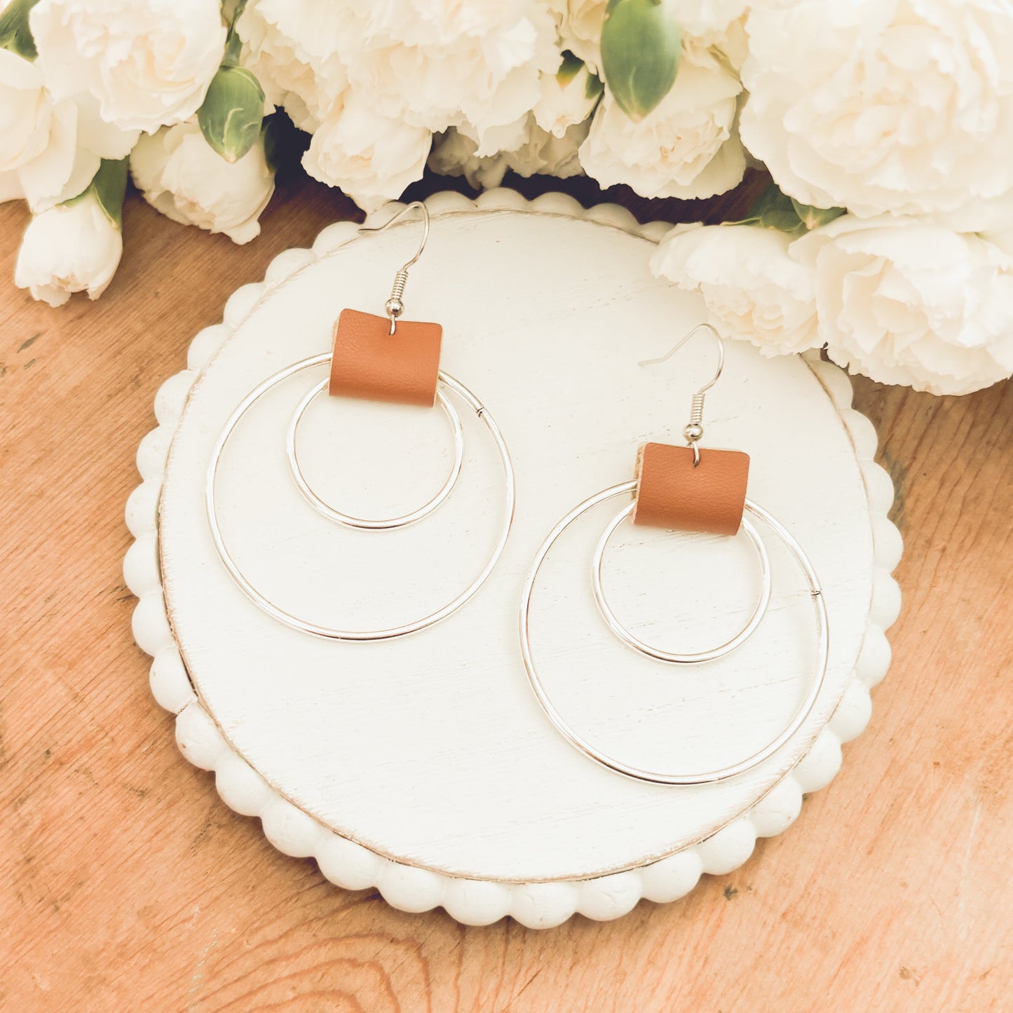 Beautiful Leather Hoop Earrings- Gold or Silver