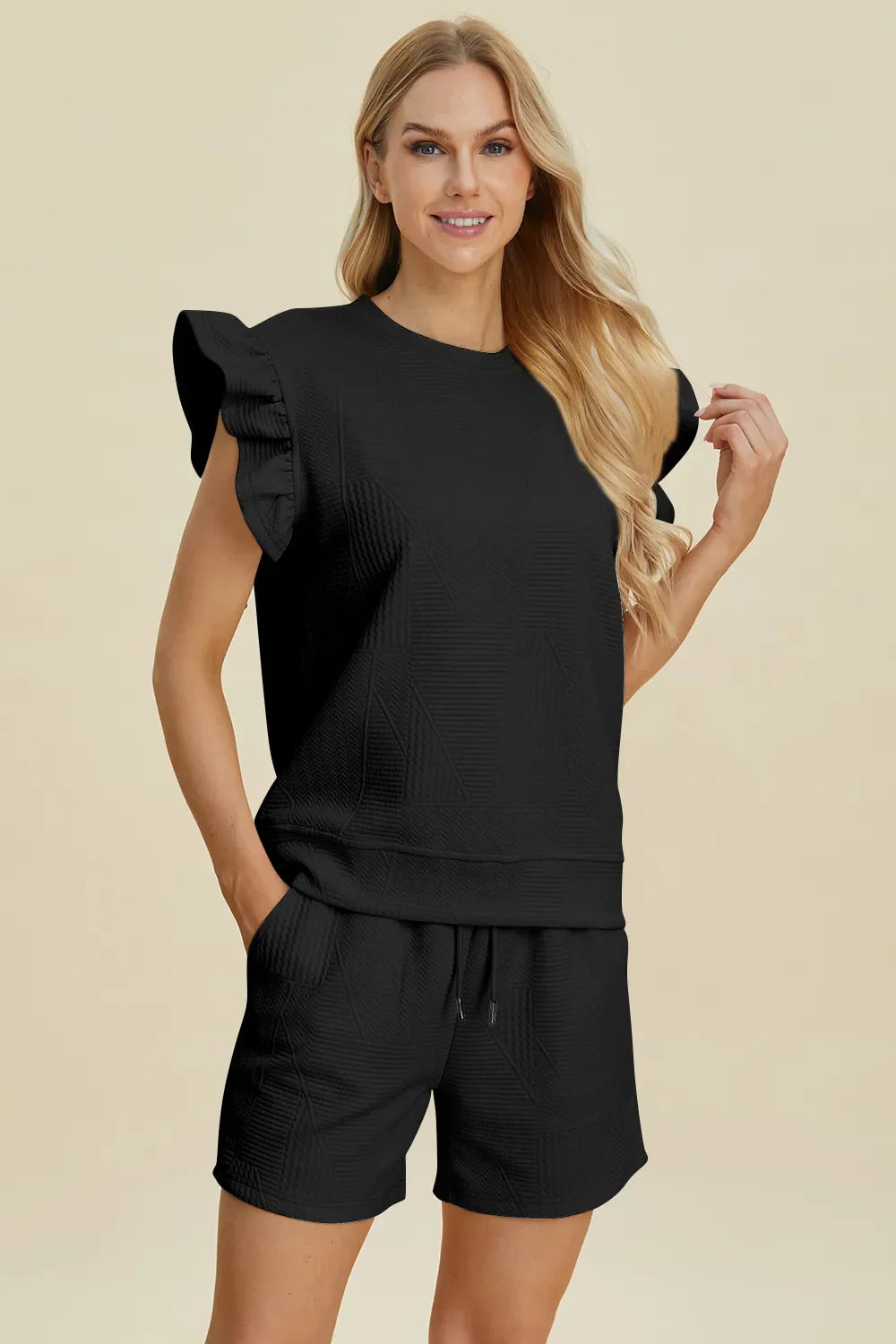 Ruffle Sleeve Top and Shorts Set