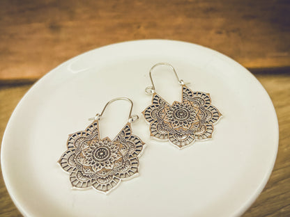 Beautiful Gold or Silver Mandala Earrings