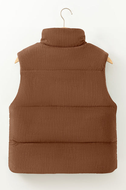 Scottie Solid Color Corduroy Puffer Vest Coat - Coffee