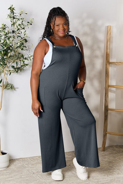 Double Take Wide Strap Overall with Pockets