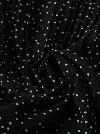 Polka Dot Notched Ruffled Cap Sleeve Blouse