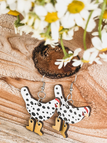 Adorable Wood Chicken Earrings