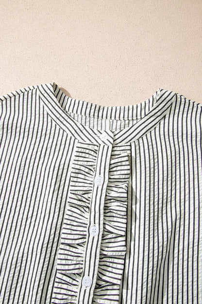 Striped Ruffle Button Front Maxi Dress