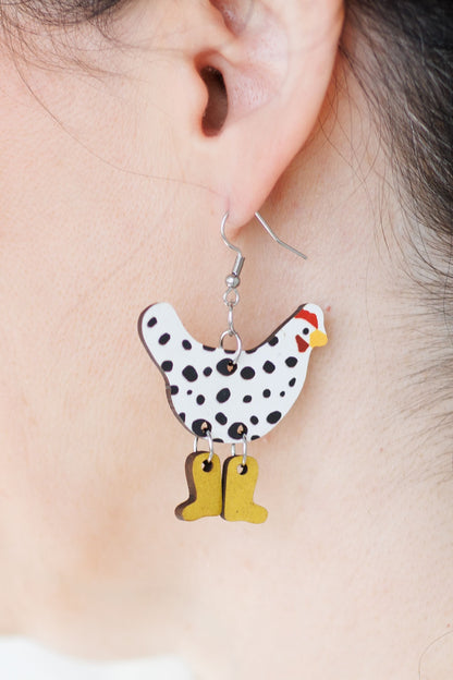 Adorable Wood Chicken Earrings