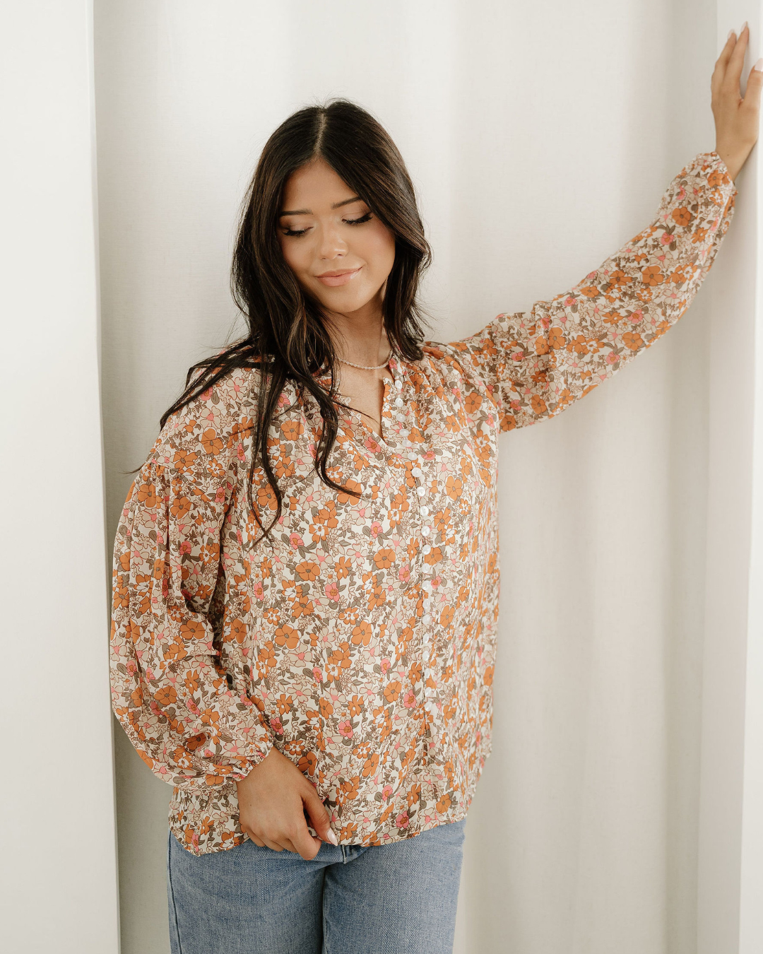 Adaline Floral Puff Sleeve Full Button Shirt