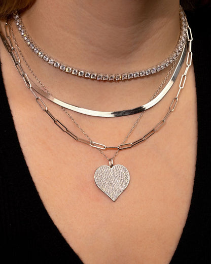 Sterling Silver CZ Statement Heart Pendant