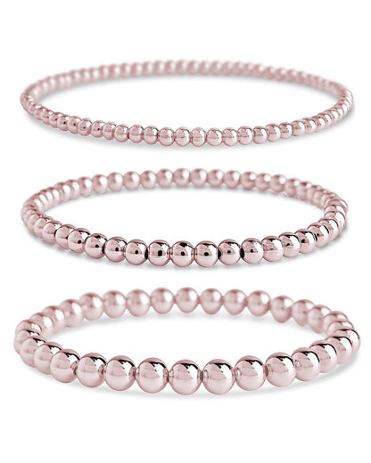 Sterling Silver Beaded Stretch Bracelet Sets