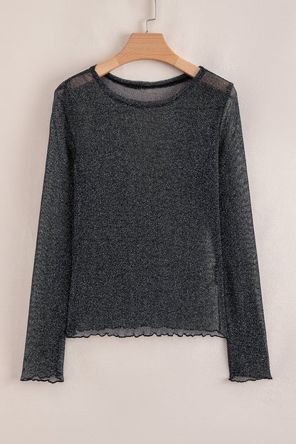Serenity Metallic Glitter Mesh Long Sleeve Top