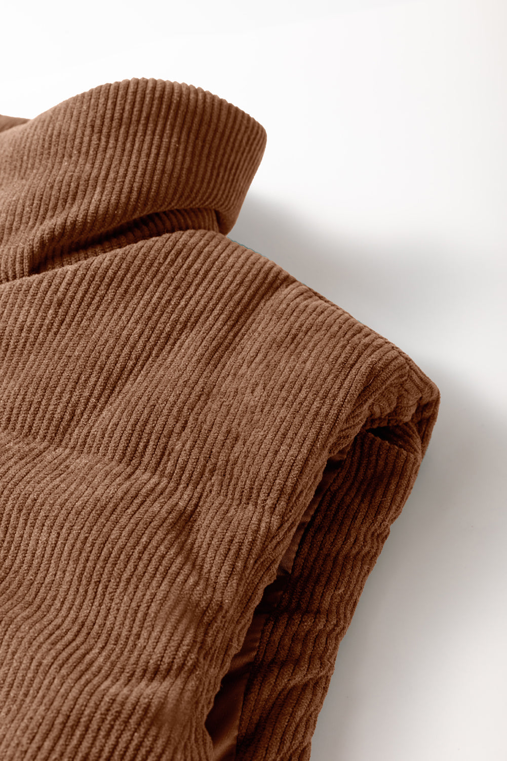 Scottie Solid Color Corduroy Puffer Vest Coat - Coffee