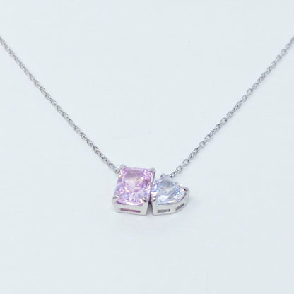 Double Stone Pendant Sterling Silver Necklace