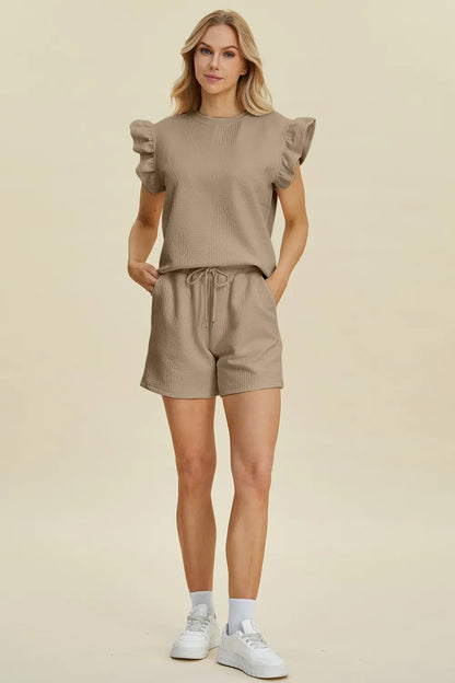 Ruffle Sleeve Top and Shorts Set